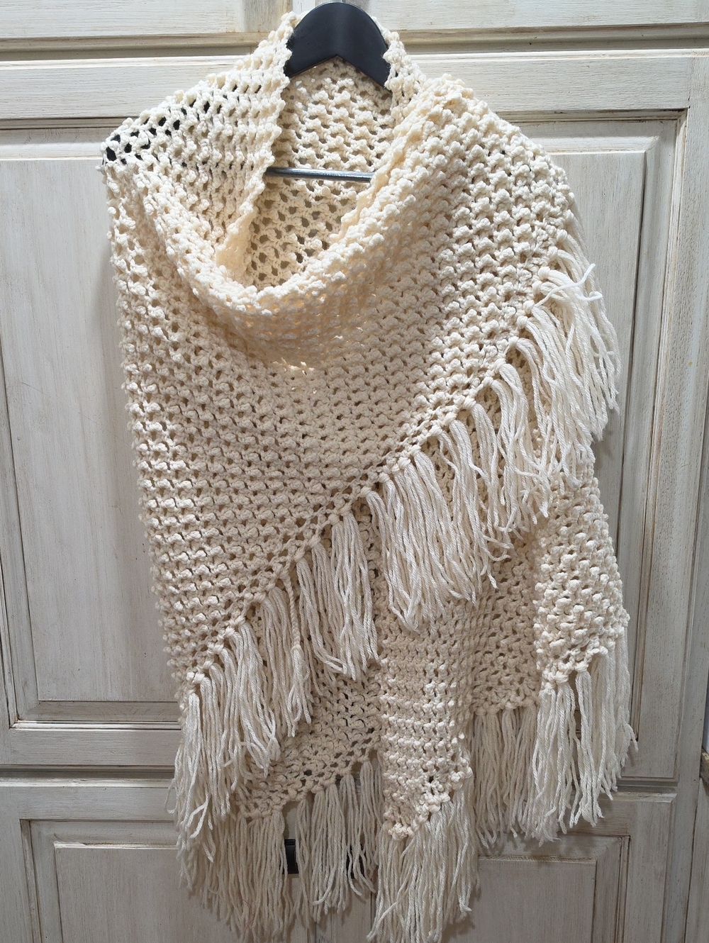 Cream Crochet Fringe Throw Shawl NWOT